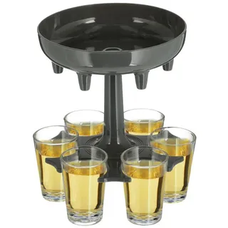 Spetebo Schnapsglas Schnapsspender und Halter mit 6 Gläsern - 13 x 12, Kunststoff, Glas, Shot Likör Spender mit Schnaps Gläsern grau