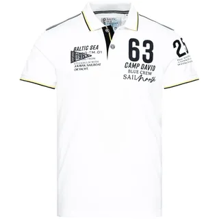 Camp David Herren Kurzarmpolo Pikee mit Logo Artworks Opticwhite L - L