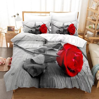 MIQEBX Mädchen Rosa Bettwäsche Bunte Blumen Bettwäsche Rote Rose Bedruckte Bettwäsche Tröster Set 3D Romantische Blume Bettbezug, Mikrofaser Bettbezug Mit Reißverschluss (D, 220x240cm)