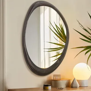 AAZZKANG Großer unregelmäßiger Wandspiegel mit Holzrahmen, 60 x 40 cm, Vintage, asymmetrisch, Hängespiegel für Badezimmer, Schlafzimmer, Wohnzimmer, Eingangsbereich