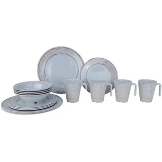 Gimex Camping Geschirr Melamin 16 TLG. Set für 4 Personen Casa Grey grau - Creme