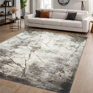 Teppich-Traum Teppich Wohnzimmer Schlafzimmer Teppich Marmor Design Steinoptik weich strapazierfähig Creme Grau 200 x 290 cm