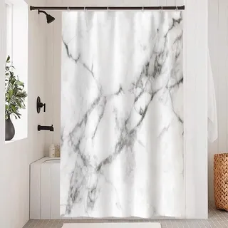 Uiiooazy Duschvorhang Grau, Duschvorhang 120x180cm Anti Schimmel Marmor Optik Weiß Marmoriert Modern Duschvorhänge Stoff Waschbar Wasserdicht Polyester Bad Vorhang mit 8 Haken für Badezimmer