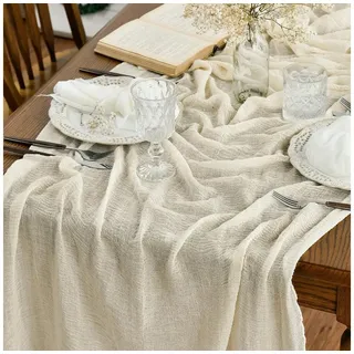 FELIXLEO Tischläufer Boho Gaze Tischläufer Beige 80x300 cm Hochzeit Party Tischdeko (1-tlg)