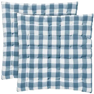 REDBEST Stuhlkissen Stuhlkissen "Nashville" 2er-Pack, Karo/Landhaus blau