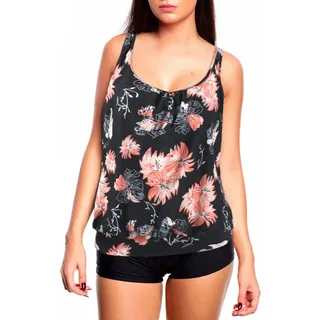 Octopus Oversize Damen Tankini Set Bauchweg mit Slip, Hotpants oder High Waist f5465 Farbe: G(1448)+HP1(sw) Tankini Schwarz/Apricot, Hotpants G(1448)+HP1(sw), Gr. 44 - 44