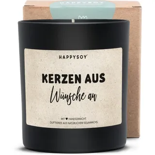 HAPPYSOY Kerzen aus, Wünsche an, Sojawachs-Duftkerze gentechnikfreies Sojawachs schwarzes mattes Glas, wundervoller Duft, über 60h Brenndauer, Geschenkidee zum Geburtstag und Weihnachten für Freundin