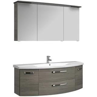 Pelipal Serie 4010 Möbelkombination 140 cm mit Spiegelschrank mit LED-Kranzbeleuchtung, Keramikwaschtisch und Waschtischunterschrank, Badmöbel, 4010.191418-Set2,