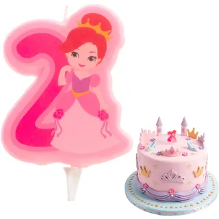 dekora - Geburtstagskerze Zahlen 2 Prinzessin 7 cm für Kindergeburtstage