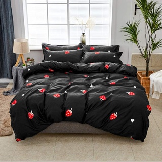 Kawaii Bettwäsche Erdbeere Bettbezug rot und schwarz Bettbezug Set 200 x 200 ästhetischer Bettbezug für Kinder Jungen Mädchen Teen süßes Dekor Bettwäsche Set Fruchtthema Rot Schwarz Wende Bettbezug