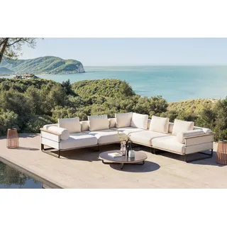ploss Reverie M Gartenlounge, creme/anthrazit, Aluminium/Polyester/Glas, 90 x 90 cm, wetterfest, Rope-Design, Holzdekor