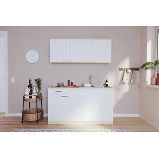 Respekta Einbauküche, Singleküche/Miniküche Luis 150 cm Weiß-Eiche sägerau