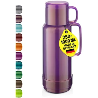 ROTPUNKT Isolierflasche 1 Liter mit integriertem Becher - Hochwertige Isolierkanne Made in Germany I Bis zu 24 h heiß & 36 h kalt (Andreas 80, Shiny Amethyst)