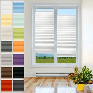 Plisart Premium Plissee mit Bohren, Pearl Stoff, Weiß 100x130 cm