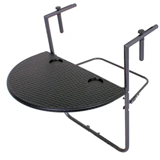 Spetebo Balkonhängetisch Balkon Hängetisch VENTANA in Rattan Optik, Hängetisch in halbrunder Form - höhenverstellbar und klappbar schwarz halbrund | 60.00 cm x 84.00 cm x 63.00 cm