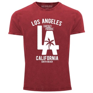 Neverless Print-Shirt Cooles Angesagtes Herren T-Shirt Vintage Shirt LA Los Angeles California Aufdruck Used Look Slim Fit Neverless® mit Print rot M