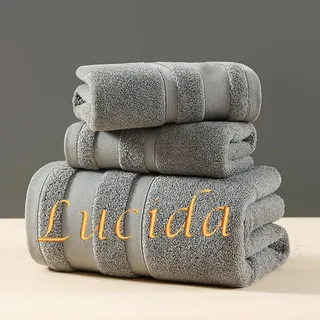 HDLOVE Personalisiertes 3er Set Handtücher Mit Namen Oder Wunschtext Bestickt, 3 Verschiedene Größen: 140 X 70 cm, 35 X 73 cm Und 35 X 35 cm,Weiche Baumwolle Für Bad, Küche & Dusche(Gray)