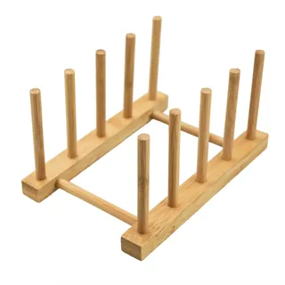 SZCXDKJ Tellerregal Halter für Küchenschränke Bambus Holz Schneidebrett Tablett Geschirr Rack Ständer Abtropfständer Küchenschrank Organizer für Teller, Tassen, Topfdeckel (1, 4 Steckplätze)