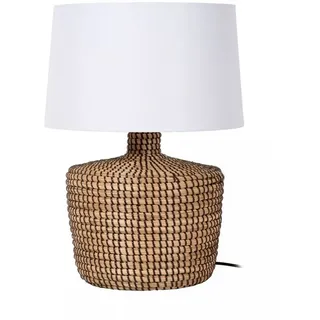 Licht-Erlebnisse Nachttischlampe IVON, ohne Leuchtmittel, Stoff E27 rund Ø 35 cm 48 cm hoch Natur Weiß Modern Nachttischleuchte weiß