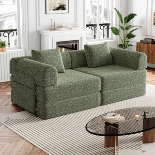 Schlafsessel 2-in-1 Aus Chenille In Grün Mit Stauraum In Der Armlehne Und Stahlrahmen,183,8x91,4x69,8 Cm