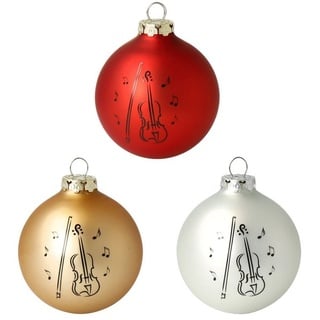 mugesh Weihnachtsbaumkugel 3er-Set Weihnachtskugeln Geige silber-rot-gold, für Musiker rot|silberfarben