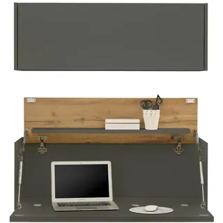 Furn.Design Sekretär, Grau, Eiche Wotan, Holzwerkstoff, Nachbildung,Eiche, Uni, Holz Optik, einzeln stellbar,Rechteckig,Rechteckig, 100x170x30 cm, FSC 100%, Arbeitszimmer, Schreibtische