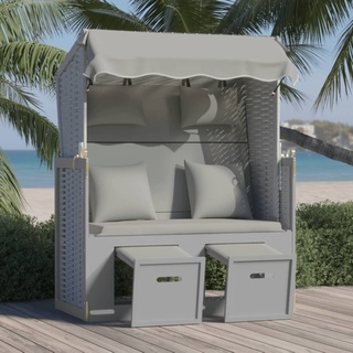 Möbel Strandkorb mit Kissen Poly Rattan und Massivholz Grau DE85114