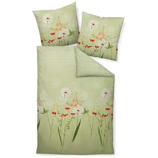 Janine Bettwäsche Janine Moments Mako Satin Bettwäsche 240x220 Pusteblume Karo Vintage, Mako-Satin, 3 teilig grün