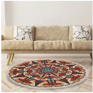 Sunicol Teppich Vintage Quaste Marokko Rund Teppich, Geometrische Bodenmatte, Waschbar, Boho Flachgewebe Teppich für Wohnzimmer, Schlafzimmer, Eingang, Garten Ø 160 cm