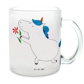 Mr. & Mrs. Panda Teeglas Einhorn Blume, Häferl, Transparent, Unicorn, Pärchen, Teeglas, Heirat, Premium Glas, Ehe Unicorn Pärchen