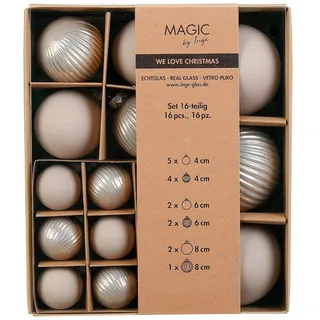 16 Weihnachtskugeln Glas 4-8cm Mix matt glänzend Christbaumkugeln Weihnachtsbaumkugeln Set Christbaumschmuck Weihnachtsbaumschmuck Deko Fine Alabaster