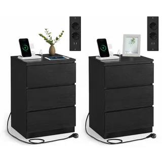 VASAGLE Nachtschrank Kailyn 2er Set 40 x 30 x 50 cm Ebenholzschwarz