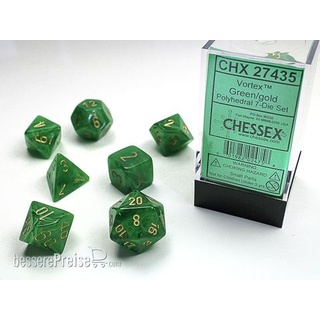 Chessex Würfel CHX27435 - Vortex Green w/gold SignatureTM Polyhedral 7-Die Sets