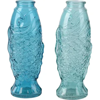 Vase aus Glas der Serie MARITIM mit Fisch-Motiv, türkis, 24 cm hoch - Blau