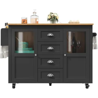 Okwish Kücheninsel Schwarz Holzwerkstoff, 137.9x92.5x73 cm, Küchen, Küchenmöbel, Kücheninseln