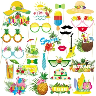 Sprinlot Fotobox Requisiten Hawaii, 29 Stück Hawaii Foto Booth Props, Luau Party Fotorequisite, Foto Accessoires Party für Sommer Strand Geburtstag