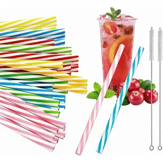 72 Stück Wiederverwendbare Plastik Strohhalme mit 2 Reinigungsbürsten | PP Kunststoff Wiederverwendbare Biologisch Abbaubare Strohhalme mit 2 Reinigungsbürsten für Smoothies Saft Cocktail Party