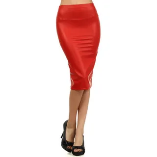 West See Frauen Rock Bleistift Bleistiftrock High Waist Bodycon Elastisches Taillenband Midi Rock (XL, Rot) - XL