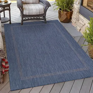 HomebyHome In & Outdoor Teppich Wetterfest Sisal Optik 240x340 cm Blau - Balkon Teppich Wasserfest, Waschbar, Flachgewebe - Ideal für Küche, Camping, Garten und Terrasse