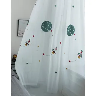 Lactraum Vorhang Kinderzimmer Junge Bestickt Planet Sterne Raumschiff Voile mit Universal-Band 300 x 245 cm