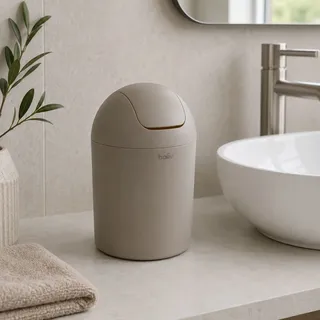 baliv Kosmetikeimer 1,25 l Taupe Kunststoff Schwingdeckel Bad WC Mülleimer