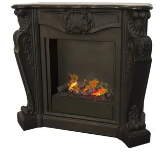 Casa Padrino Luxus Jugendstil Kamin Schwarz mit Wasserdampf Kamineinsatz 118 x 43 x H. 111 cm - Luxus Elektrokamin mit Dampffunktion