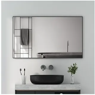 Boromal Spiegel eckig Badspiegel 100x60 groß Schwarz Wandspiegel mit Aluminiumrahmen (Flurspiegel modern, mit explosionsgeschützte membran), 5mm Kupfer- und bleifreier Spiegel