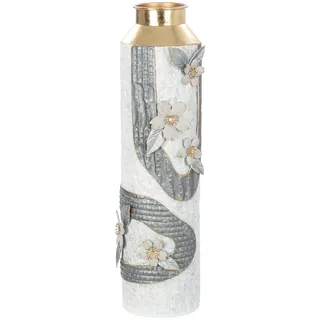 Gilde Bodenvase Cherry Blossom, Grau, Weiß, Gold, Metall, rund, 57 cm, nur zu Dekorationszwecken, Dekoration, Vasen, Bodenvasen