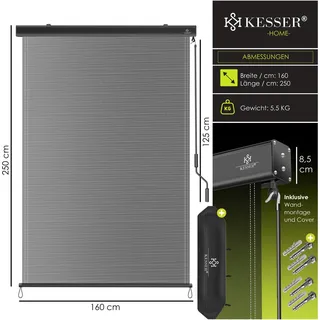 Kesser Senkrechtmarkise Außenrollo 160 x 250 cm Transparent/Anthrazit