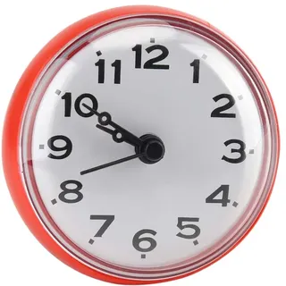 wasserdichte Badezimmeruhr, Saugnapf-Wanduhr, Wandfenster, Spiegel, Badewanne, Dusche, Uhr, Küchenuhr, Dekoratives Badezimmerzubehör für Schlafzimmer, Zuhause, Büro, Schule (Rot)