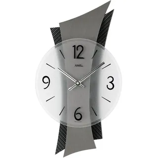 AMS Wanduhr 9400 (Quarz,Holz,Metall,Wohnzimmer,Esszimmer,Made in Germany,Büro,Flur) silberfarben