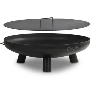 BBQ-Toro Feuerschale Ø 80 cm mit Deckel | Schwarz | Outdoor Feuerstelle mit DREI Standbeinen und Zwei Griffen, Feuerschalen für den Garten, Brennschale, Garden Fire Pit, Fire Bowl, Feuerwanne