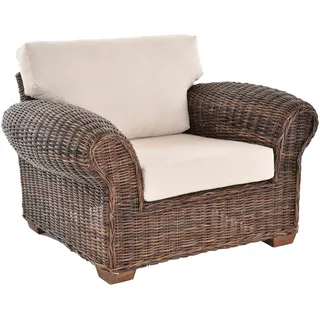 Krines Home Loungesessel Wohnzimmersessel Chester Lounge Rattansessel Wohnzimmer Natur, Rattan Sessel braun