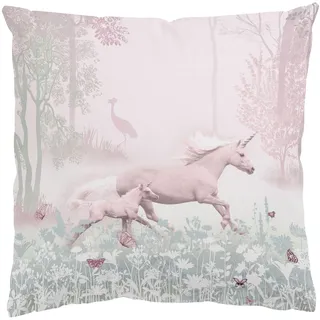 DEKOKISSEN Einhorn auf Blumenwiese in Rosa 40/40 cm